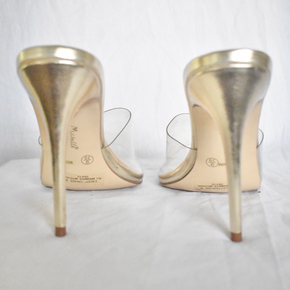🌞SIZE 7 FIT | Anne Michelle Slip on Clear Nude Gold Stiletto Heels - Picture 9 of 14